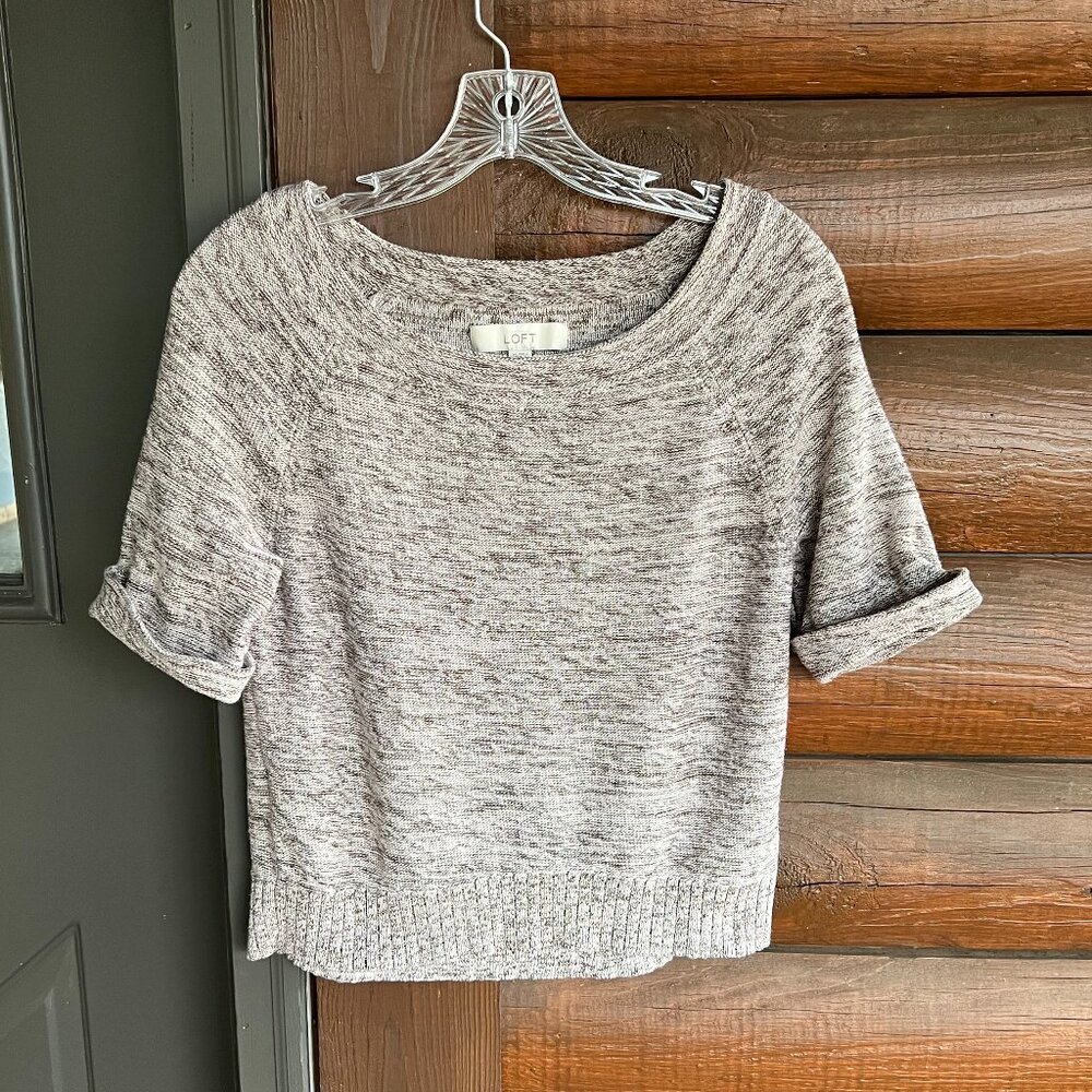 Ann Taylor LOFT Brown and Beige Short Sleeve Top w/Silver Sparkle Accent, Sz. XS